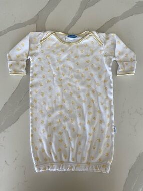 Bon Bebe White Baby Gown with Yellow Duck Print
